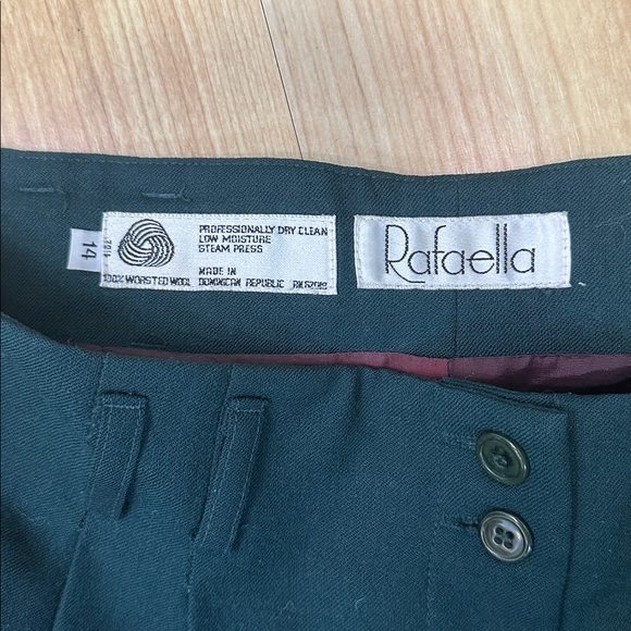 Vintage High Rise Pleated Dark Green Wool Pants Size 14P (see measurements) - Picture 2 of 10
